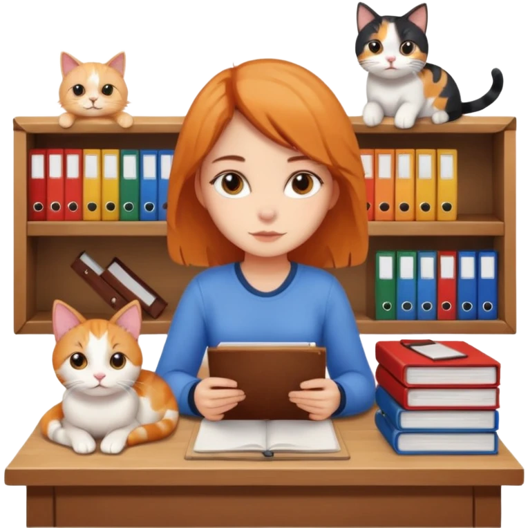 girl cat desk files emoji