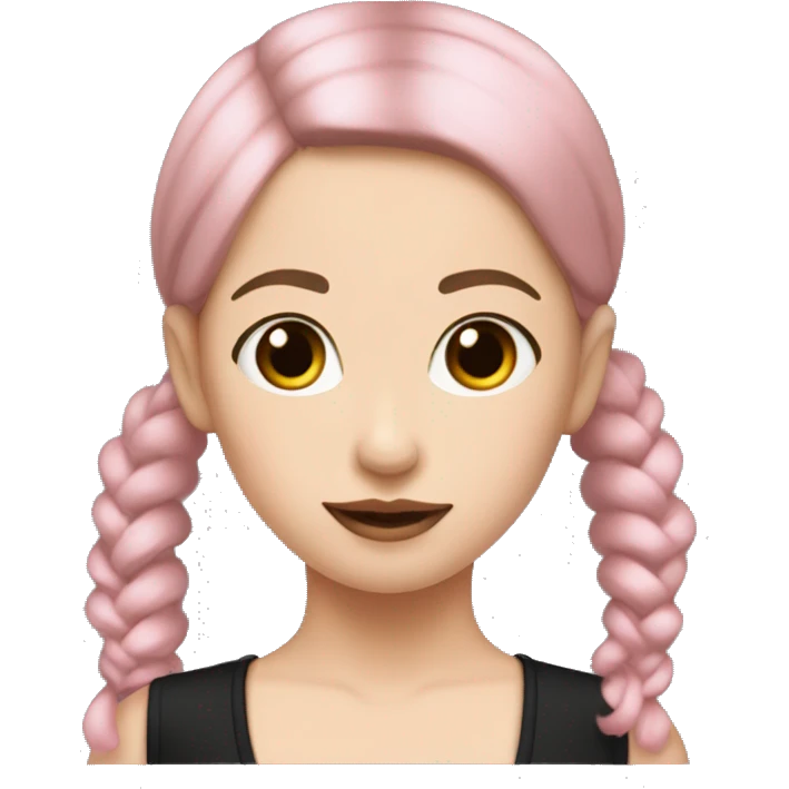 Pale girl with brown and pink on the bottom hair in pigtails and has on a black turtleneck halter top emoji