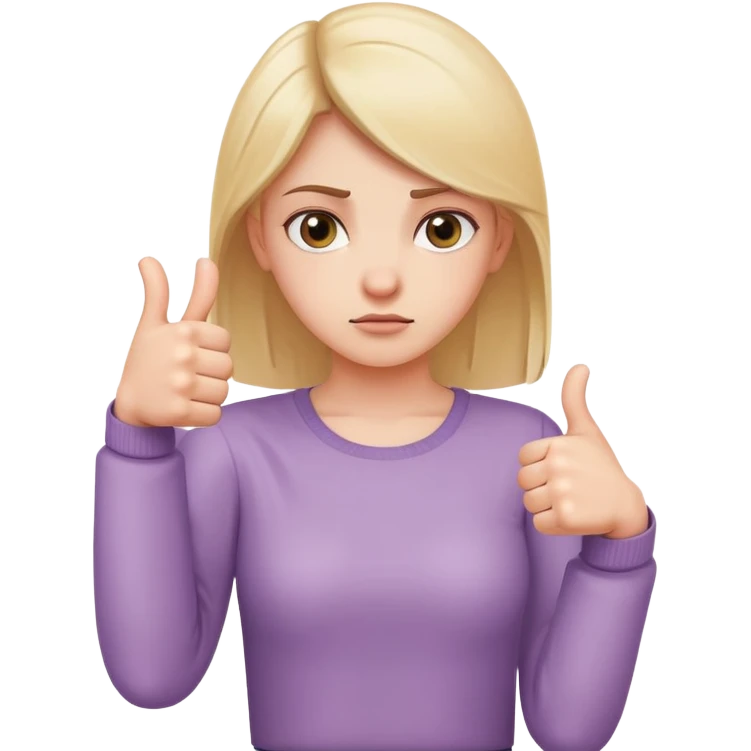 Girl with right hand strictly making thumbs up sign and left hand strictly making thumbs down sign, confused expression, both thumbs clearly visible emoji