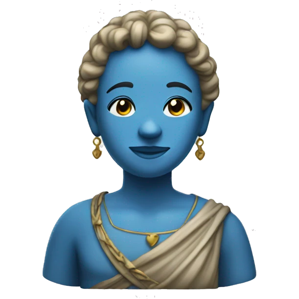 a blue muu statue that is smili emoji