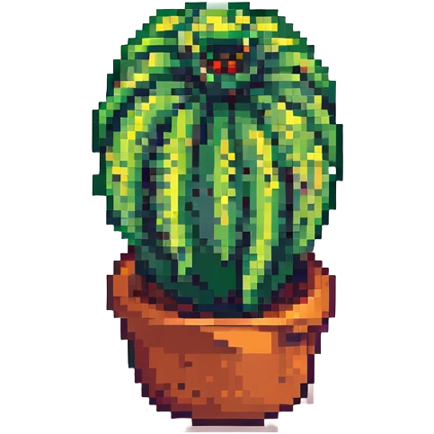 a green cactus in a pot in pixel art style emoji