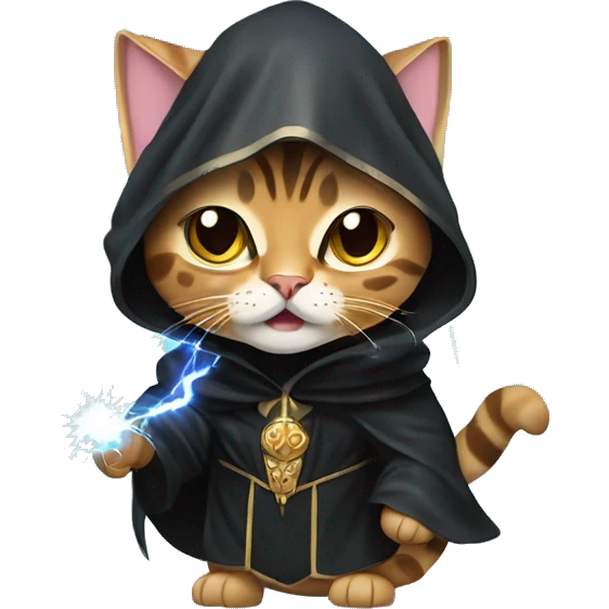 Bengal cat dressed as emperor palpatine unlimited power scene with lightning bolts coming out of its paws emoji