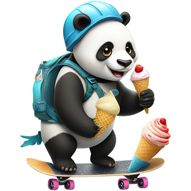 Panda eating ice cream as a fish riding a skateboard  emoji