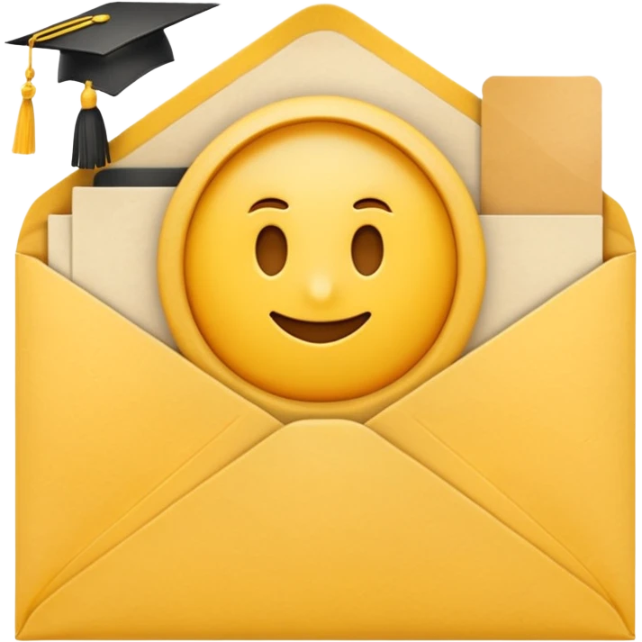 A simple emoji-style icon of a yellow manila envelope with subtle paper texture, clean edges, and a small graduation NUMBER  2017 group-photo icon on the front,  emoji