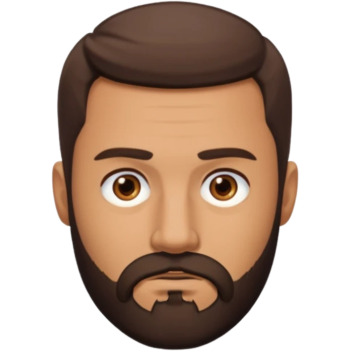 man, short hair, brown eyes, full beard, frowned eyes emoji