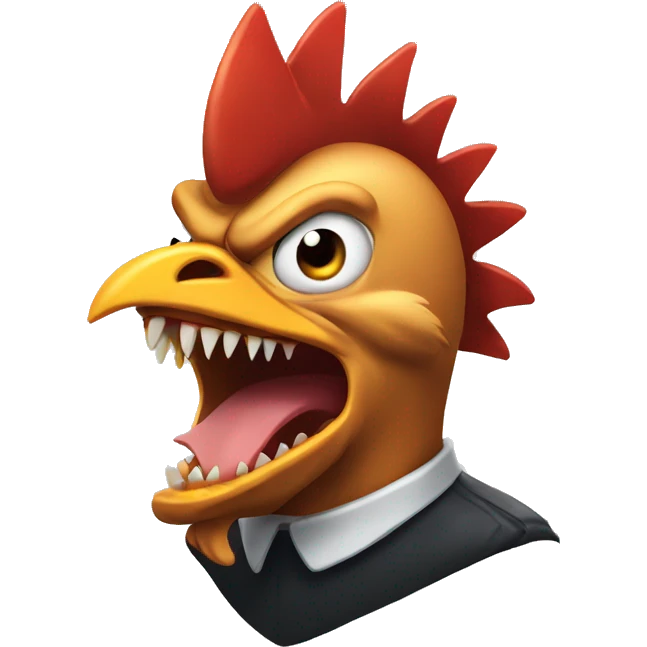 chicken with sharp shark teeth very scary emoji
