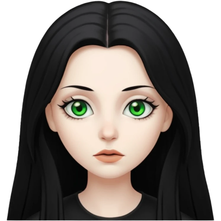 Goth white gf with green eyes and long black hair emoji