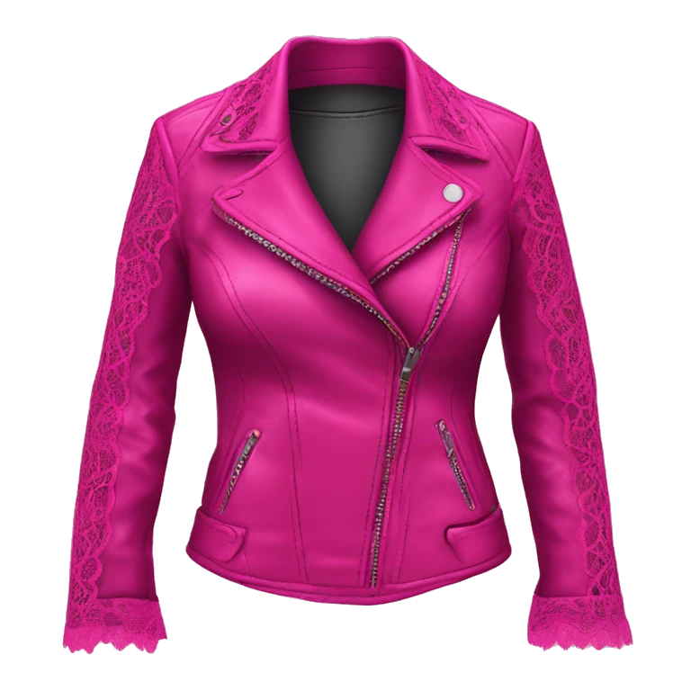 Realistic isolated open magenta feminine fashion leather jacket with hot pink lace. emoji