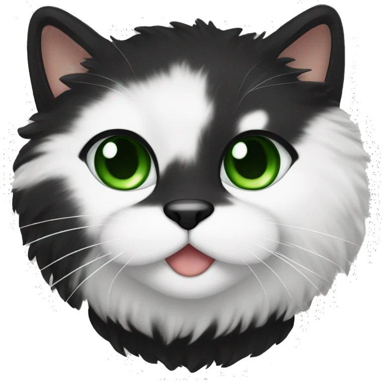 black fur cat with green eyes and white fur around lips  emoji