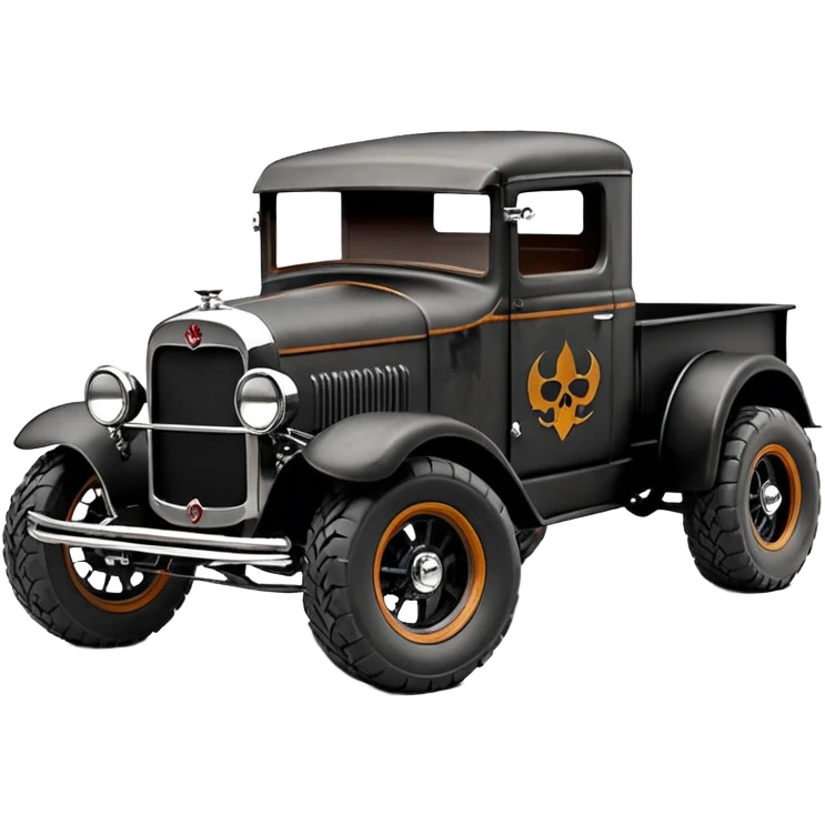 1:10 off-road lcg smoking rusting Basher style 1927 blackened tarnished hotrod rat rod streamlined anime vampire ghostly Studebaker zombie infected extended-cab rc bulging pickup (extra wide low-profile pin tires chrome wheels with fenders) emoji