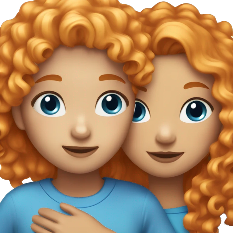 Orange hair curly girl with freckles and blue eyes and another girl with blue eyes and blonde hair that’s straight and there both hugging eachother  emoji