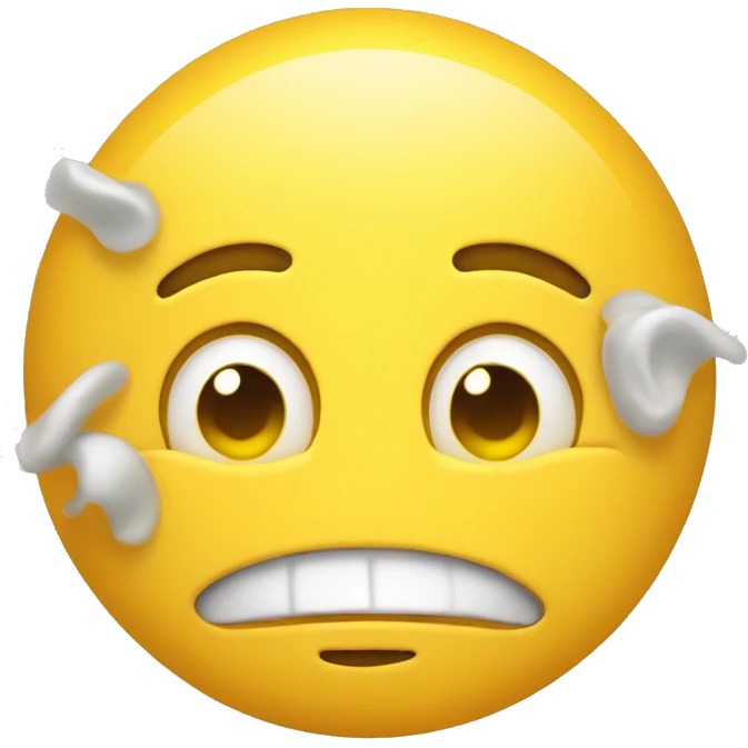 a yellow round emoji with closed eyes and chewing mouth without cheeks emoji