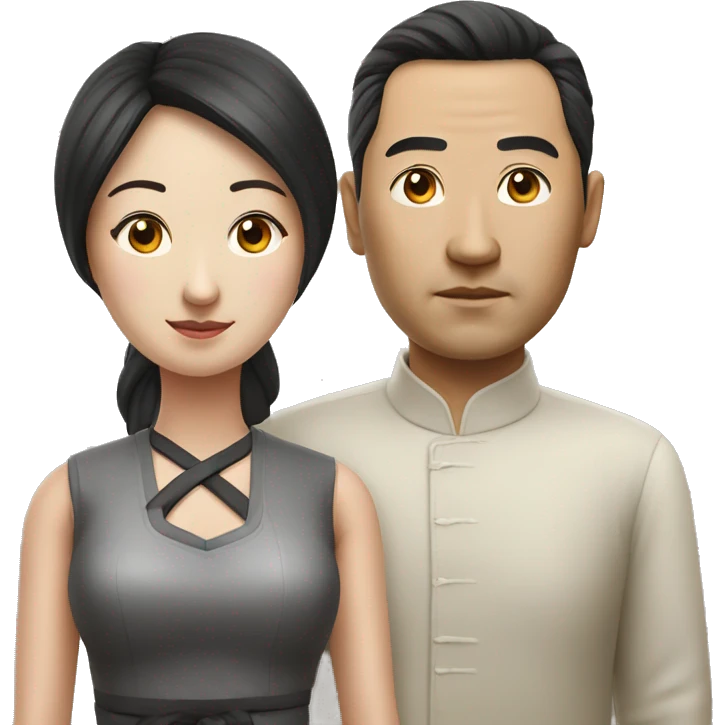Chinese husband and wife photorealistic serious emoji