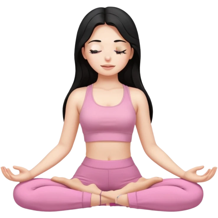 Brunette, Long and black hair, white skinne, light pink closets, crop top dressing, closed eye girl in make yoga emoji