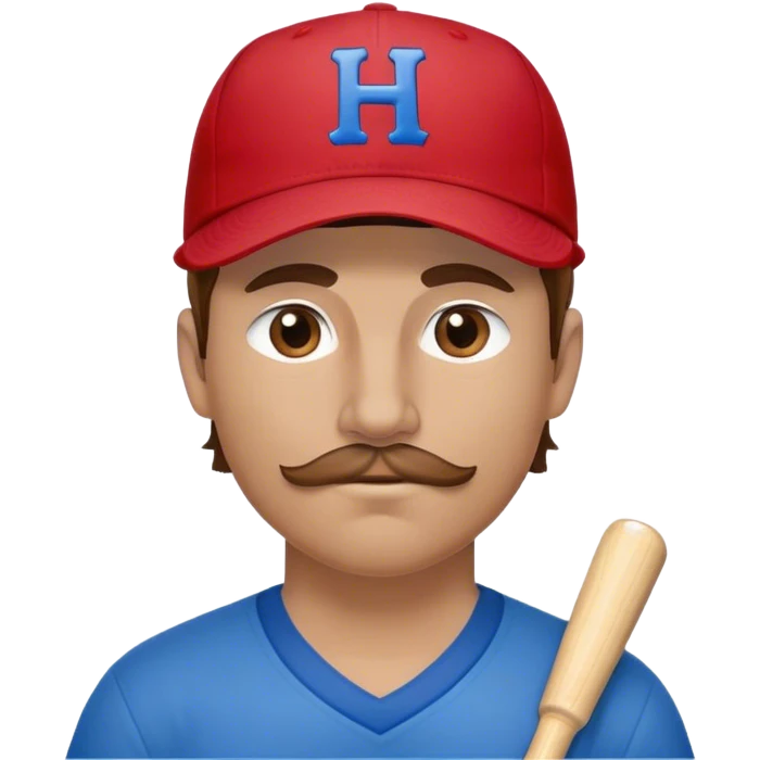 White man with brown hair and a short brown mustache wearing a blue baseball cap with an H on it and a red bandana around his neck emoji