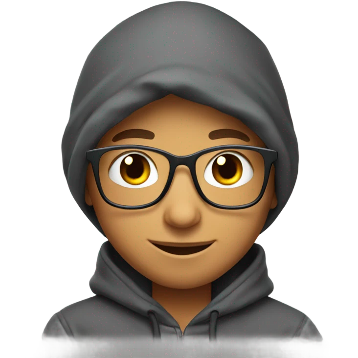 smiling boy in hoodie nerd emoji