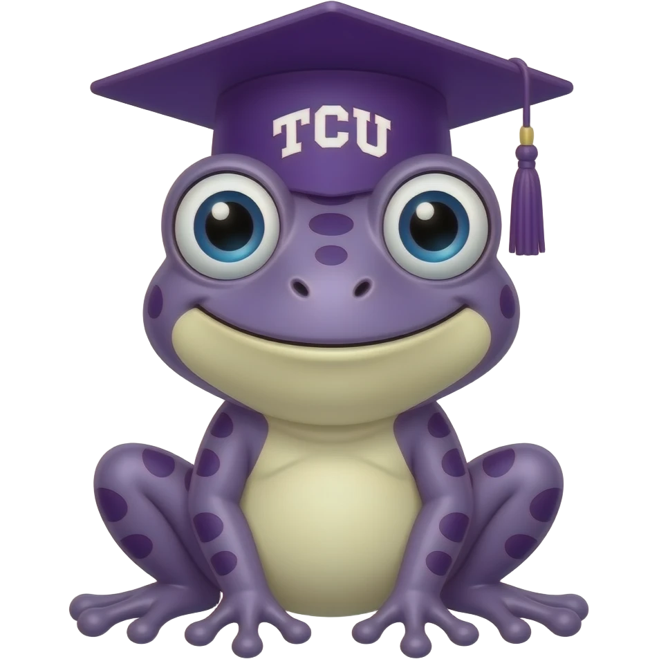 “Cute cartoon frog wearing a graduation cap, purple theme, representing TCU, soft rounded emoji style, friendly and playful” emoji