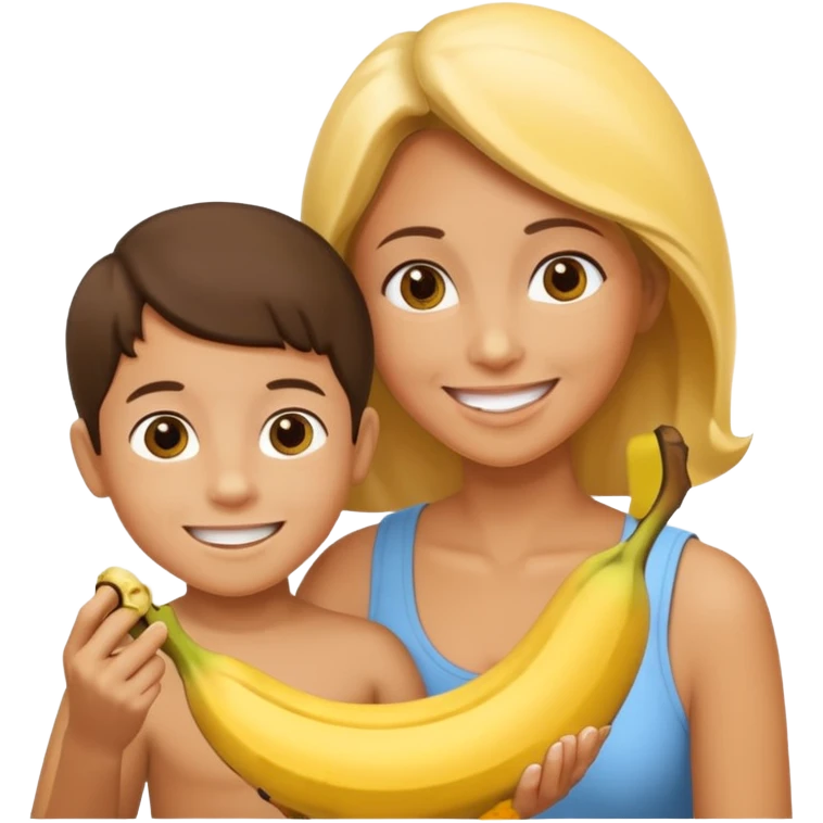 create a mother and boy mother giving banna to his son emoji