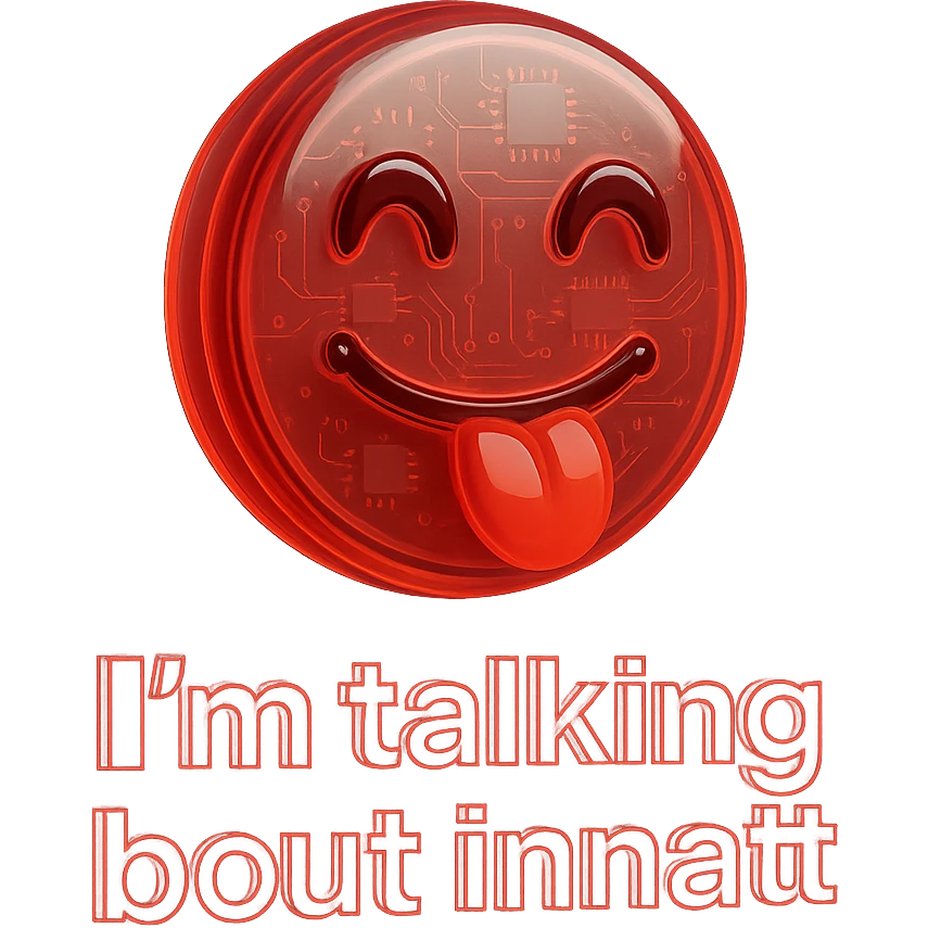 smiling with tongue sticking out
add the words  I’m talking bout innatt  emoji