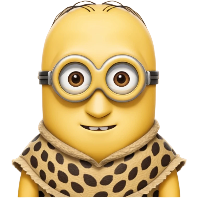 a minion wearing ancient animal skin cloth, half body, icon emoji