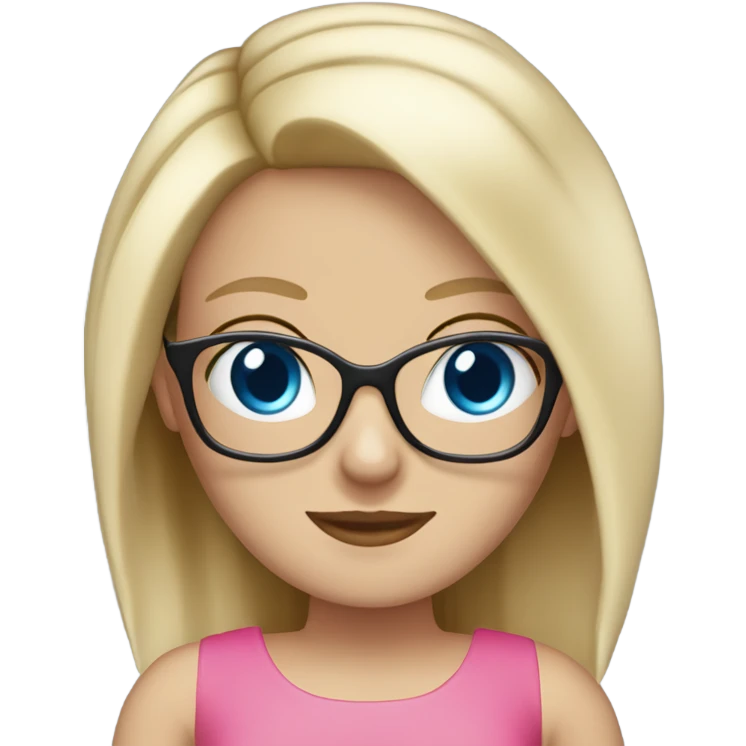 White girl blonde hair blue eyes pink dress wearing glasses  emoji