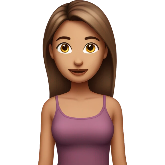 Medium shaded girl with straight brown hair and highlights wearing a pink tube top emoji