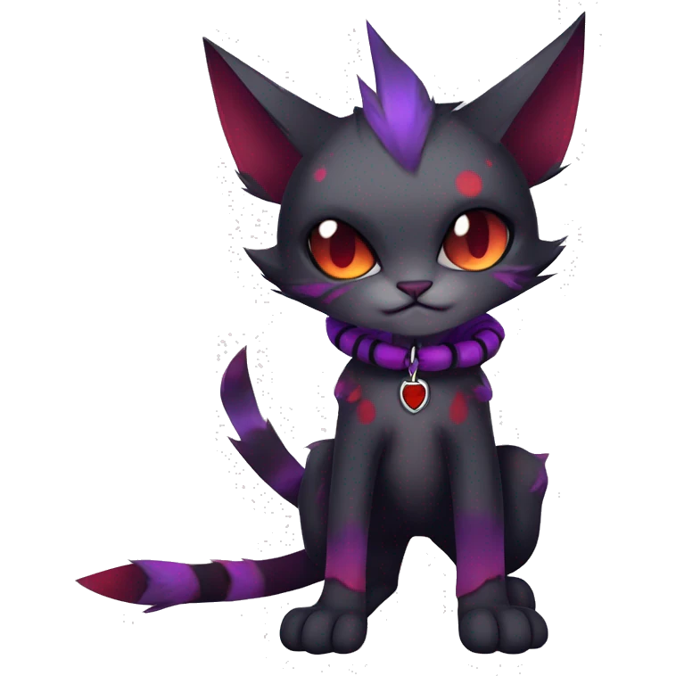 Vampiric dark edgy punk cat fakemon with red purple edgy markings full body  emoji