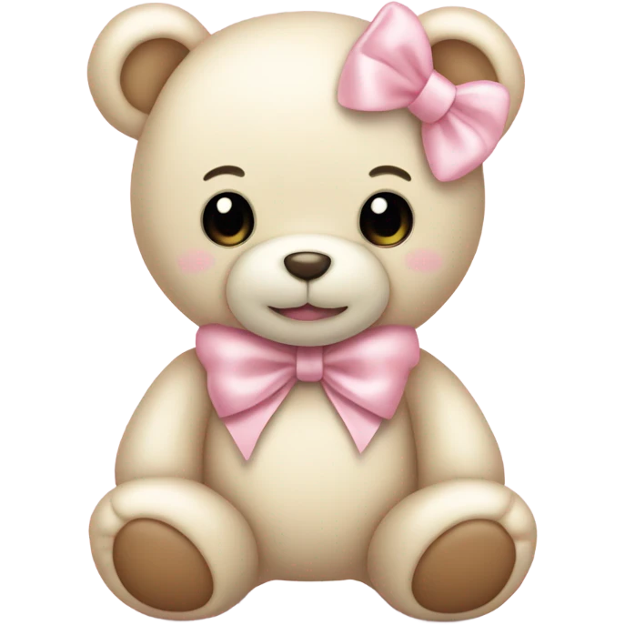cream colored teddy bear with pastel pink bow emoji