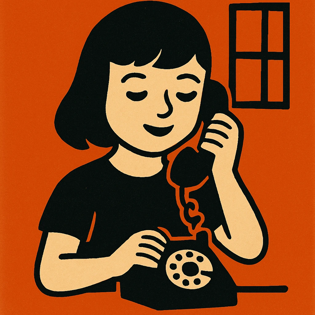 girl talking on telephone in her room emoji