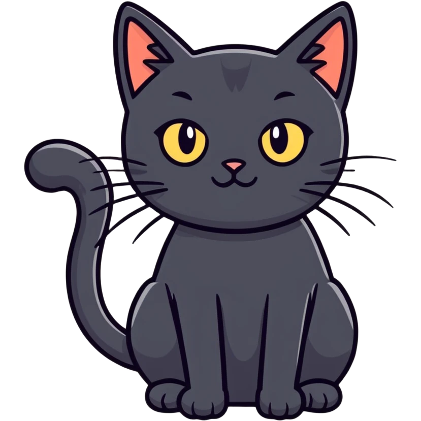 black cat without tail, cartoonish sticker style emoji