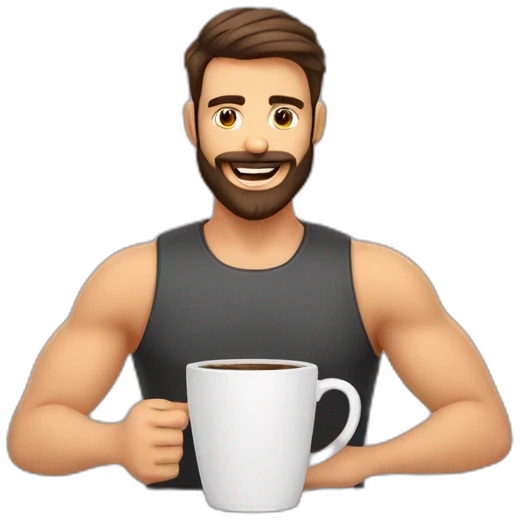 homem com barba de regata segurando um copo café emoji