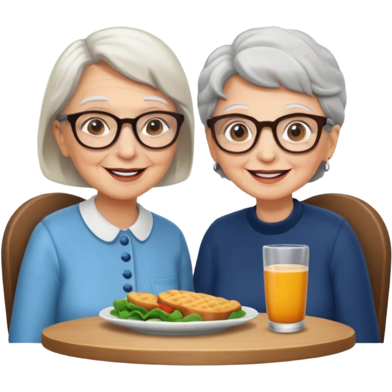 conversación dentro de un restaurant  dos personas y una de las persoans sea una abuela emoji