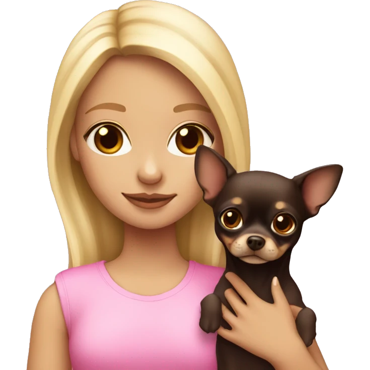 blonde girl with pink & dark brown chihuahua in her arms emoji