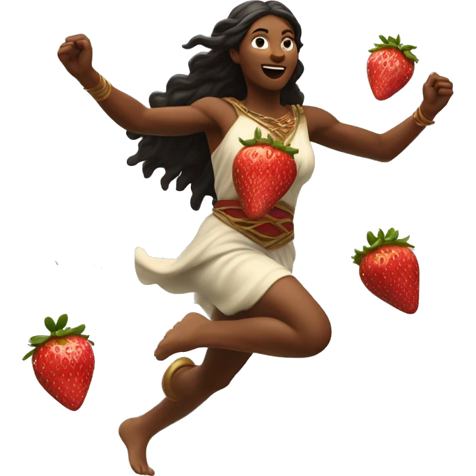Litha strawberry Pagan goddess sprinting, with a large stride and arms outstretched emoji