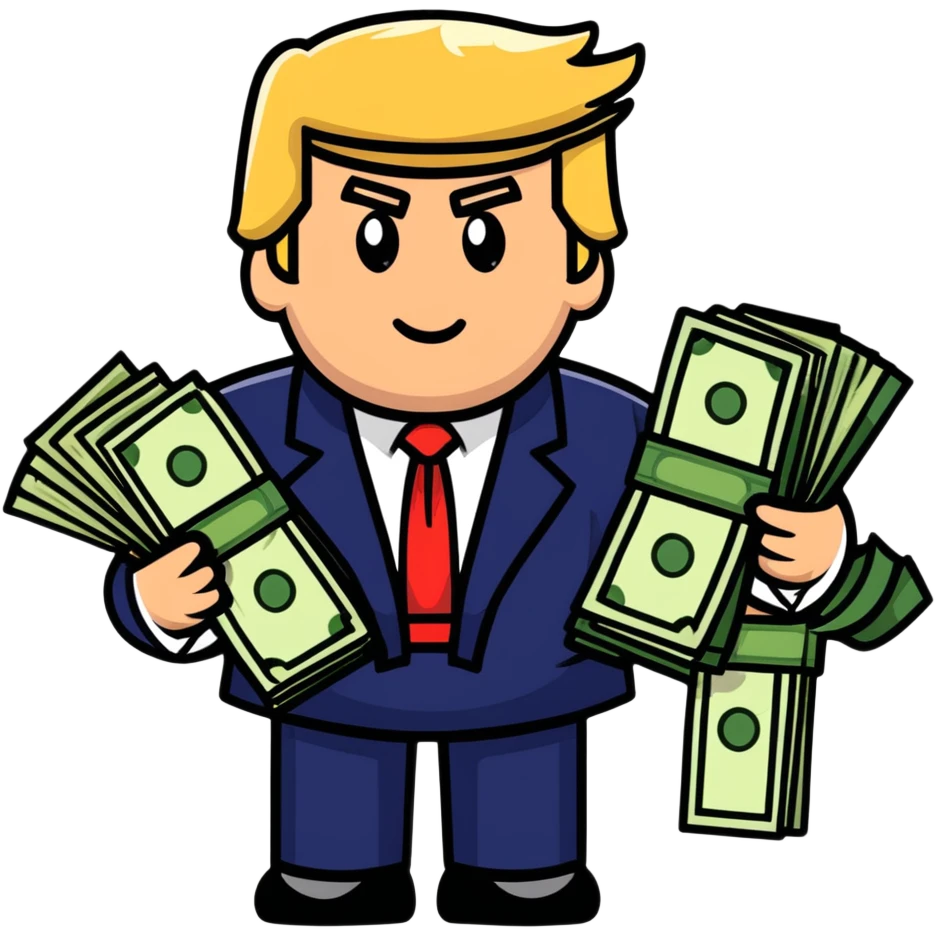 President Trump with piles of money emoji