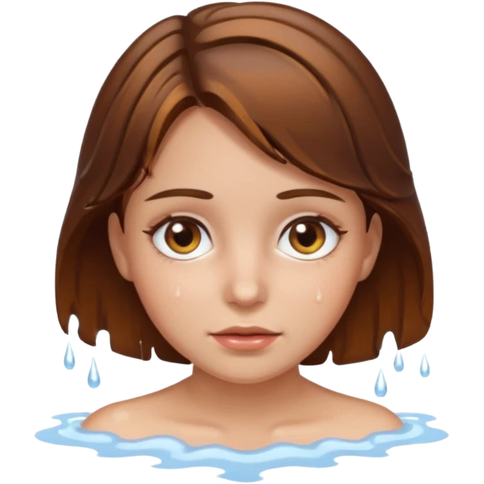 Girl with brown hair and hazel eyes and a wet face emoji