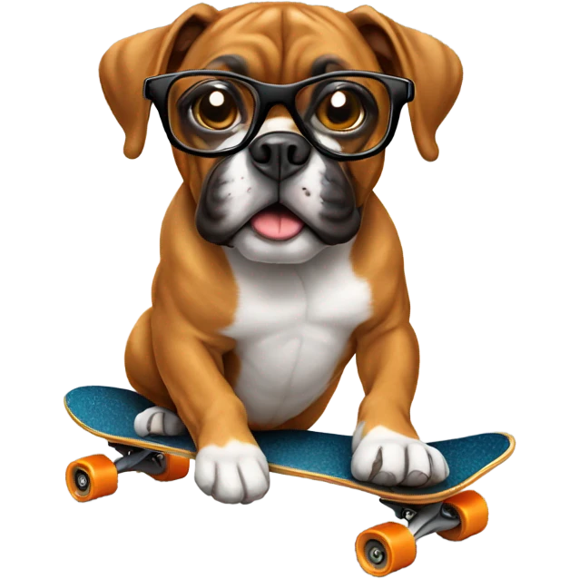 Boxer dog on a skateboard with glasses on emoji