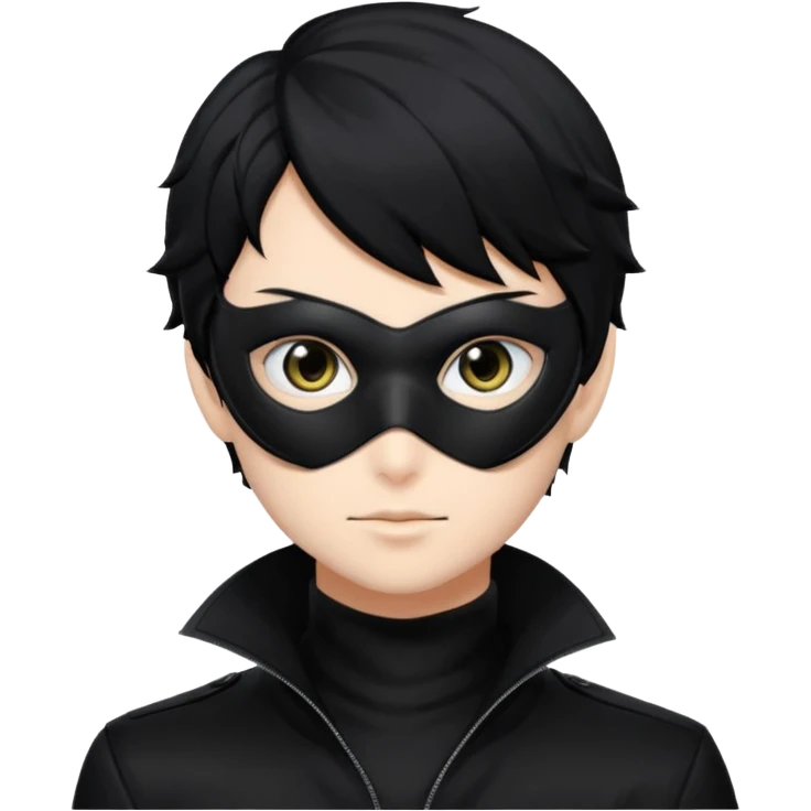 Akira persona 5 in a sleek black mask, playful eyes showing emoji