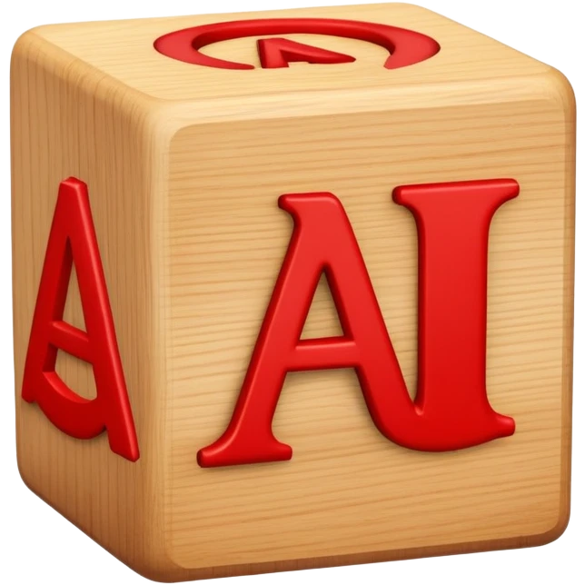 A wooden alphabet block with letter A and a cute smiling face emoji