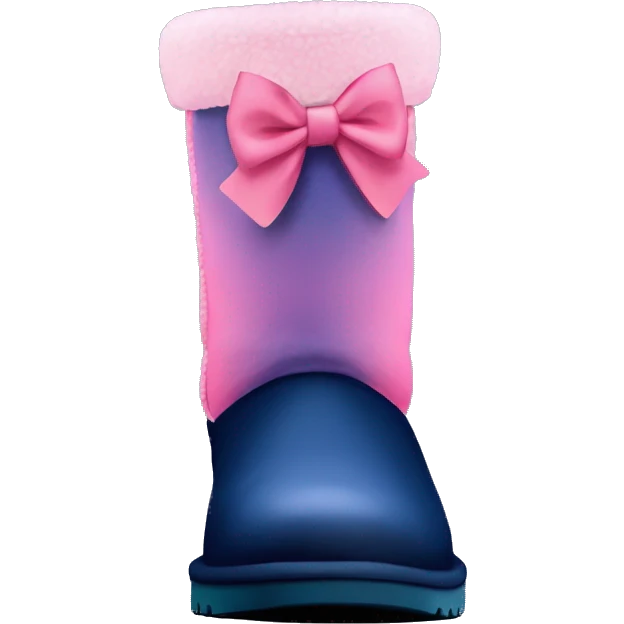 Realistic pair of pink to navy blue ombre Ugg fur boots with bow. emoji