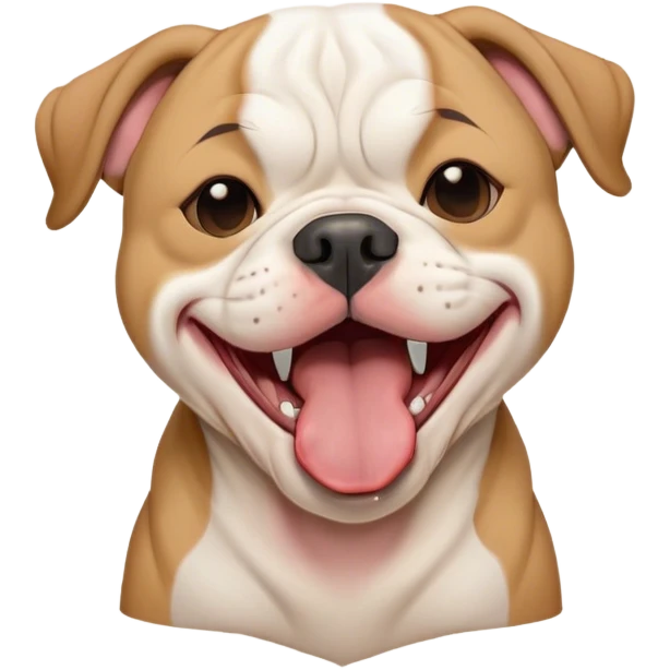 Cinematic Cute Yawning Solid Tan American Bulldog Portrait Emoji, Head tilted slightly with a dramatic, wide-open yawn, short tan fur with a velvety texture, floppy ears slightly drooping, round brown eyes barely open in drowsy contentment, Simplified yet irresistibly adorable features, highly detailed, glowing with a soft, cozy glow, high shine, relaxed yet expressive, stylized with a touch of whimsy, bright and endearing, soft glowing outline, capturing the essence of a sleepy yet affectionate pup, so drowsy it feels like it could stretch right out of the screen and curl up for a nap! emoji