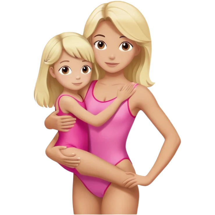 brunette trainer hugs a blonde child in a pink leotard ою в рожевому трико  emoji