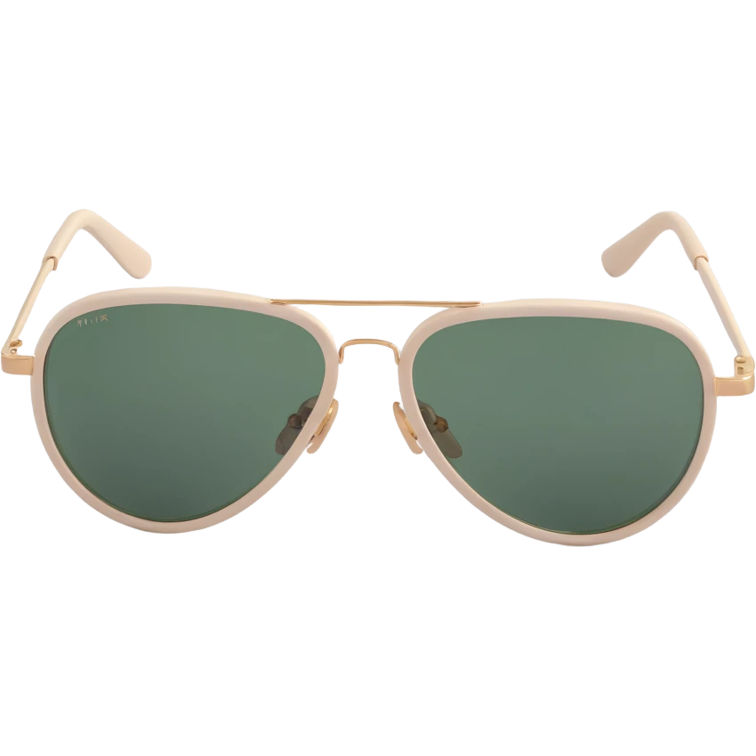aviator sunglasses with light beige frame and dark green lenses, simple shapes, no text, minimalist style emoji