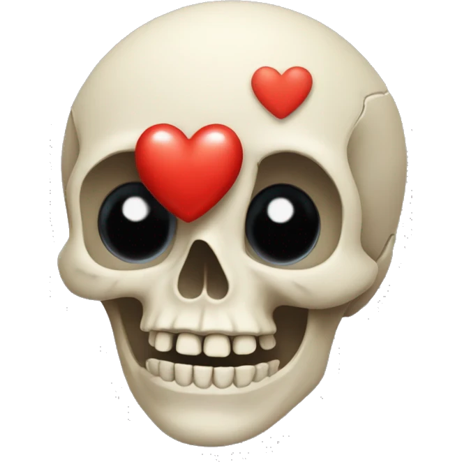 Skull with larger red loveheart eyes emoji