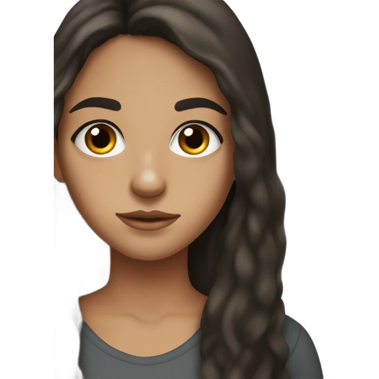 teenage white girl with long dark brown hair, a few freckles on nose, and dark eyes emoji