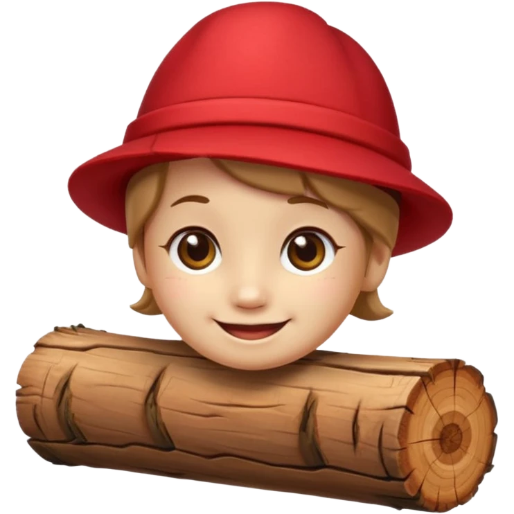 reate a small, clean and expressive emoji in the style of Discord emojis, featuring the Catalan ‘Cagatió’ (Tió de Nadal). The emoji should show a cute wooden log with a friendly smiling face, wearing the traditional red ‘barretina’ hat, with small simple legs emoji