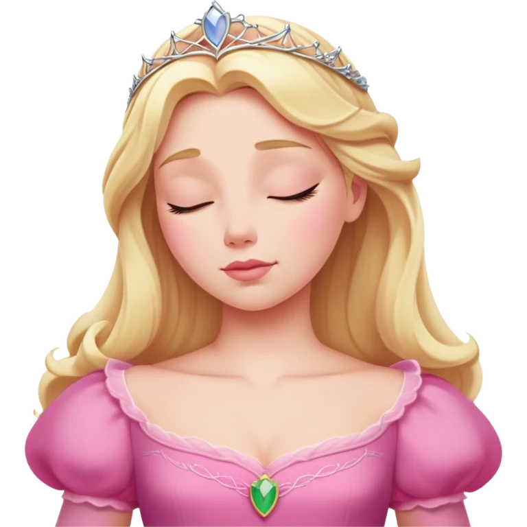 Sleeping Beauty Aurora from hips up, pink dress, blonde hair, minimal style, larger size emoji