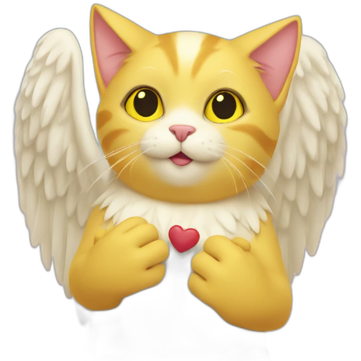 Yellow cat with heart in her hand and wings emoji