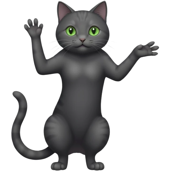 full body gorgeous solid dark grey cat with green eyes, white paws and white whiskers reaching for something emoji