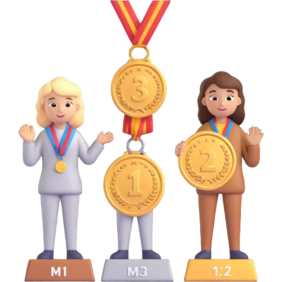 3 winners in 1st, 2nd & 3rd place emoji emoji